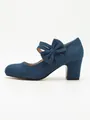 Vue latérale de chaussures Mary Jane à talons en daim bleu avec un nœud élégant - 38 / Charles IX à Nœud / Bleu foncé