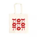 Detailed view of canvas tote bag with red bow and watercolor kiss print - Bow Lip Print (8) / 39cm*35cm