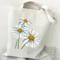 Durable white canvas tote bag featuring a vibrant three daisy floral print design variant - Daisy Print (STD2097-B) / White