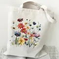 Eco-friendly canvas tote bag featuring vibrant watercolor floral print for daily use - Colorful Watercolor Floral (STD2097-I)