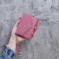 Élégant portefeuille femme mauve en grain de litchi avec pendentif à franges à la mode - Rose foncé