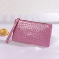 Elegant pink alligator embossed faux leather wristlet clutch pouch handbag for women - Purple