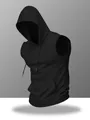 Detail view of a black quick-dry men's sports hooded sleeveless vest with pocket - S / Tops / Black