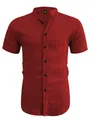 Men's casual short sleeve burgundy shirt with textured fabric and band collar - S / Tops / Red