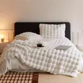 Luxurious white faux rabbit fur blanket with bubble texture detail in a cozy bedroom - 45*45cm (Pillowcase) / White