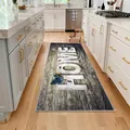Long rustic wood grain kitchen runner rug featuring HOME lettering and blue butterfly - Love Has No Gender Style (HOME-1) / 40x60cm