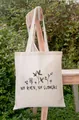Detailed view of canvas tote bag with 'No Rain No Flowers' floral print - 35*40cm / Forest Style Black Plant Print (3)