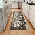 Long absorbent kitchen rug with white daisy and wood grain print for home decor - Daisy Inspirational Style (TODAY) / 40x60cm