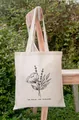 Detail of 'No Rain No Flowers' floral print on a natural beige canvas tote bag - 35*40cm / Black Line Floral Print (1)