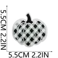 Detailed view of checkered pumpkin embroidery patch showing 5.5cm (2.2 inch) size - Black White Green Gingham Style (C23NG-12-32)