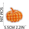 Close-up view of a checkered pumpkin embroidered patch showing 5.5cm by 5cm dimensions - Orange and Yellow Plaid Pumpkin Style (C23NG-125-10)