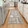 Long kitchen runner rug with rustic wood grain pattern and inspirational text design - Good Eat Style (GOOD EAT) / 40x60cm