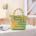Hand-woven vibrant tote bag featuring a green and yellow zigzag weave pattern - Bare Bag / Small (Bottom 16x15x9cm, Top 22cm) / Orange and Green