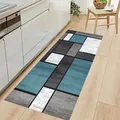 Geometric teal and grey kitchen runner mat for oil-absorbing floor protection. - Modern Geometric Style / 40x60cm