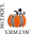 Detail view of an embroidered pumpkin patch showing precise 5.3cm x 5.3cm measurements - Orange Grey Plaid Style (C23NG-11-38)