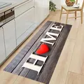 Long rustic wood texture kitchen floor mat with red heart and HOME letters design - HOME Heart Style / 40x60cm
