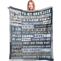 Soft personalized fleece throw blanket for grandson with inspirational heart-to-heart message - Blue Grey Patchwork Heartwarming Message Style / 70x100cm
