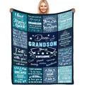 Soft blue flannel throw blanket for grandson with heartwarming inspirational quotes - Blue Grey Patchwork Heartwarming Message Style / 70x100cm