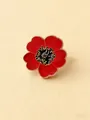 Elegant red poppy flower enamel badge lapel pin with gold-toned edges for suits and sweaters - Gold Red Flower
