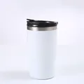 Sleek white 14oz stainless steel vacuum insulated travel tumbler with spill-proof black lid - 14oz / White Letter B