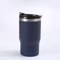 14oz navy blue insulated stainless steel travel tumbler with secure black flip lid - 14oz / Navy Blue B