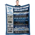 Soft flannel blanket for grandson with sentimental English messages 50x60 inch gift - Blue White Black Patchwork Heartwarming Quote Style / 70x100cm