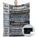 Sentimental To My Grandpa fleece blanket with gift box and greeting card for birthday - Grey Blue Wood Grain Heartwarming Message Style with Gift Box / 70x100cm