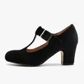 Élégantes chaussures Mary Jane classiques en velours noir à bride T et talon épais - 38 / Noir
