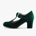 Escarpins Mary Jane vintage en velours vert foncé avec bride en T et talon épais - 38 / Vert