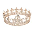 Detailansicht einer eleganten goldenen Barock-Brautkrone mit Lilien und Strasssteinen - Europäische Barock Runde Krone / Goldener Stil (HG939-C)