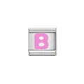 Stainless steel Italian charms bracelet link with pink enameled letter B detail - Letter B (Y1899) / Silver Base with Pink Letter