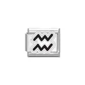 Detailed view of Aquarius zodiac sign charm link for Italian modular link bracelets - Aquarius Symbol (Y2037) / Silver Black
