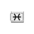 Detailed view of stainless steel Pisces zodiac Italian charm link for DIY bracelet - Pisces Symbol (Y2038) / Silver Black