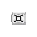 Detail view of Gemini zodiac charm link for stainless steel Italian modular bracelet - Gemini Symbol (Y2041) / Silver Black