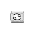 Detailed macro view of a stainless steel Italian charm link with Cancer zodiac symbol - Cancer Symbol (Y2042) / Silver Black