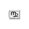 Macro view of stainless steel Virgo zodiac charm link for Italian modular bracelets. - Virgo Symbol (Y2044) / Silver Black
