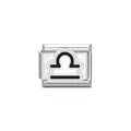 Close-up of Italian charm link featuring black Libra zodiac symbol on stainless steel - Libra Symbol (Y2045) / Silver Black