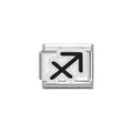 Macro detail of stainless steel Italian modular charm featuring Sagittarius zodiac sign - Sagittarius Symbol (Y2047) / Silver Black