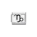 Close-up of stainless steel Italian charm link with black Capricorn zodiac symbol - Capricorn Symbol (Y2048) / Silver Black