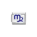 Close-up of stainless steel Virgo zodiac Italian charm link for DIY bracelets - Virgo Symbol (Y2056) / Silver And Blue