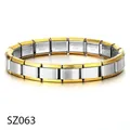Two-tone gold and silver Italian charm bracelet in stainless steel modular link style - Smooth Bracelet (SZ063) / 18 Sections Per Piece / Polished Gold and Silver