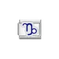 Detailed view of stainless steel Capricorn zodiac Italian modular bracelet charm link - Capricorn Symbol (Y2060) / Silver Dark Blue