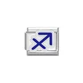 Detail of stainless steel Italian modular charm with blue Sagittarius zodiac sign - Sagittarius Symbol (Y2059) / Silver And Blue