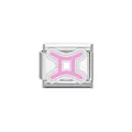 Detail shot of stainless steel Gemini zodiac charm module for Italian DIY bracelets - Gemini Symbol (Y2065) / Silver Pink