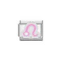 Detailed macro shot of stainless steel Leo zodiac charm for Italian modular bracelet - Leo Symbol (Y2067) / Silver Pink