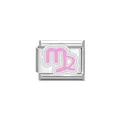 Close-up of stainless steel Italian modular charm with pink Virgo zodiac symbol - Virgo Symbol (Y2068) / Silver Pink