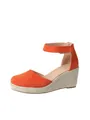 Stylish orange suede wedge espadrille sandals featuring a comfortable ankle strap closure - 35 / Orange