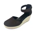 Espadrilles compensées élégantes en daim marron avec bout fermé et bride de cheville en jute - Brun Foncé