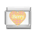 Detailansicht eines italienischen Charm-Links aus Titanstahl mit Herzmotiv Berry - Beeren Herz Muster (AX01)