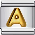 Detailansicht eines Edelstahl Italian Charms mit einem goldenen 3D-Buchstaben A - Buchstabe A(A01) / Zweifarbig (Gold & Silber)